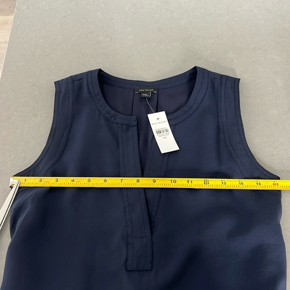 Ann Taylor Split Neck Belted Midi Dress Size XS NWT Night Sky Deep Navy Blue - Picture 9 of 10